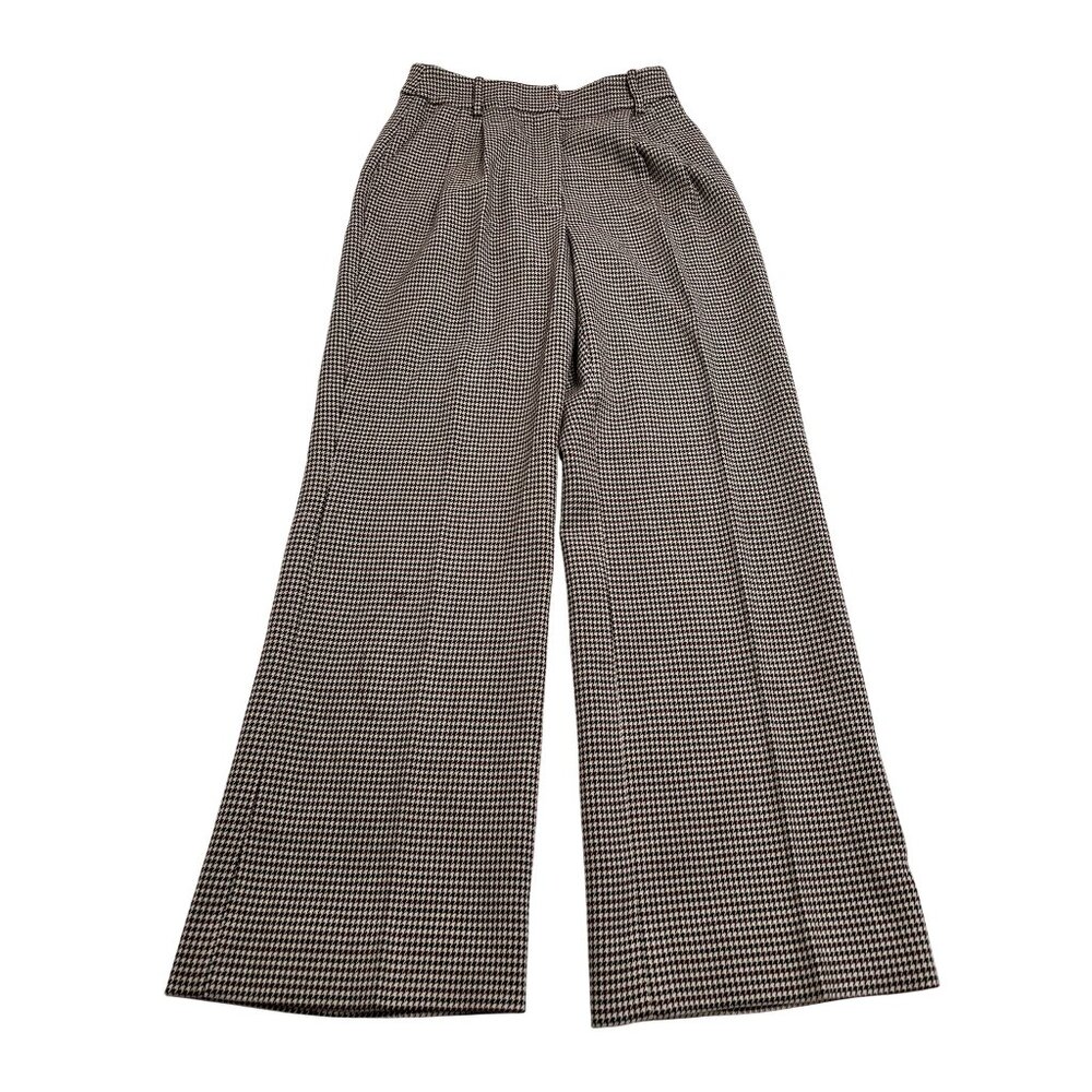 High-Waist Wide-Leg Houndstooth Trousers - Burgandy, Black, & White